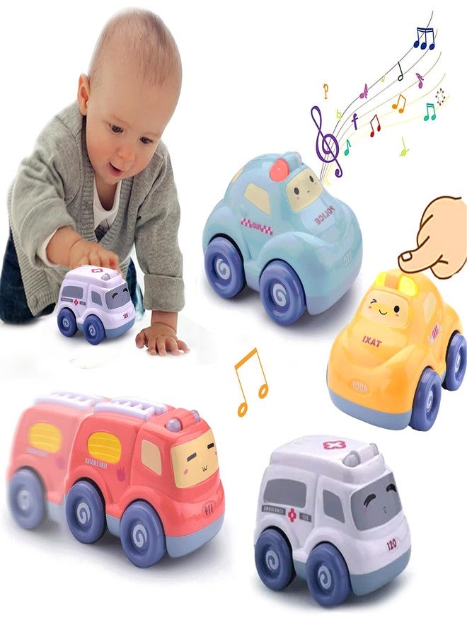 Kidology Push & Go Baby Car Toy Set, Friction Powered Pull Back Cars for Toddlers, 4-Pack with 3D Lights & Sounds, Fun Cartoon Trucks for Boys & Girls, Baby Toys 1+ Year Old - Image 1